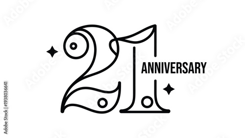 Twenty one anniversary creative typography design with number 21 and modern line art elements for celebration greeting card and milestone event banner