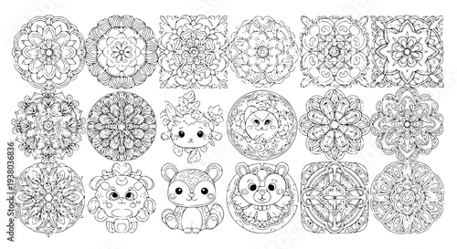 Hand-drawn coloring pages for kids and adults vector illustrations for stress relief
