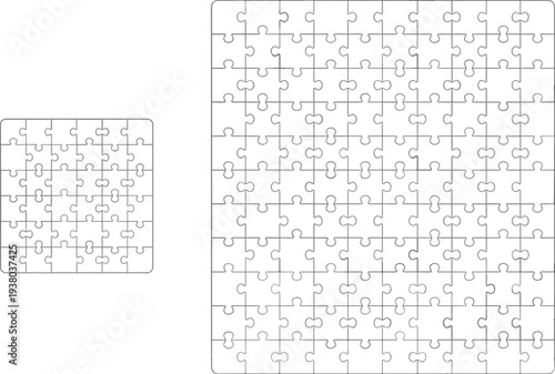 Large and small jigsaw puzzle grid template outline vector set isolated for game design brain teaser education concept