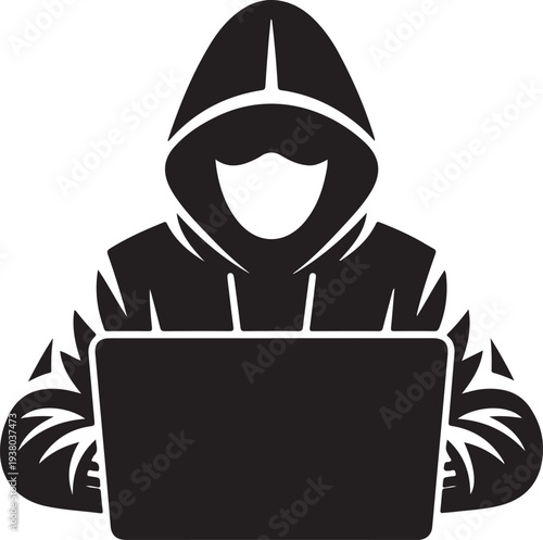 Computer hacker with laptop icon