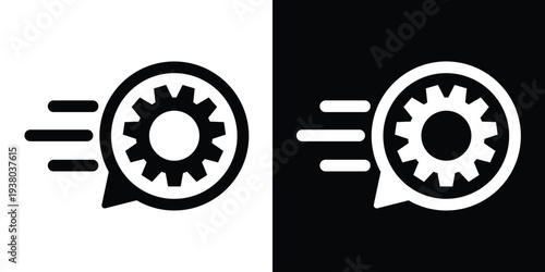 High-speed gear or cogwheel icon. Symbolizes fast processing, rapid automation, efficient settings, quick optimization, and technical speed. Ideal for software and engineering apps.