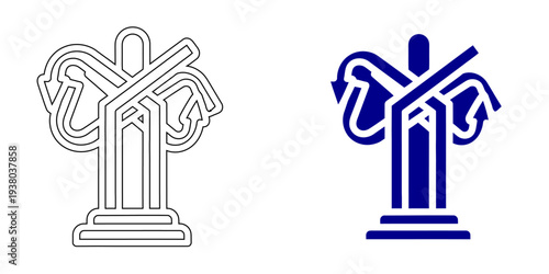 Strategic Direction Pillar Icon Representing Business Growth Roadmap Leadership Decisions and Creative Corporate Path Navigation Symbol in Minimal Navy Blue and Outline Style