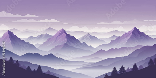 Misty morning panorama of snow-capped Alpine peaks and forest valleys as a golden sunrise breaks through clouds over a winter mountain landscape at dawn