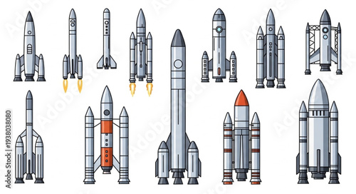Collection of various rockets and spacecraft designs.