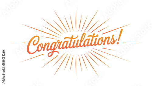 Congratulations Hand Lettering Typography with Retro Sunburst Rays Illustration in Elegant Script Calligraphy Isolated on White Background for Greeting Card, Celebration Banner and Poster