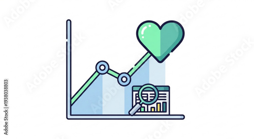 Growing love and care for business success with upward trend graph and heart