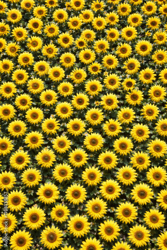 Vibrant field of sunflowers blooming in sunny weather