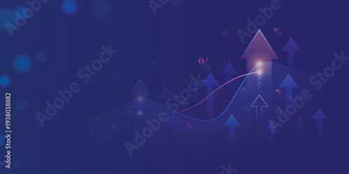 abstract digital technology rising arrows illustration successful business and growth strategy web banner design with green digital background