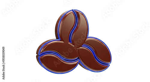 3D Coffee Bean Logo with Blue Neon Outline