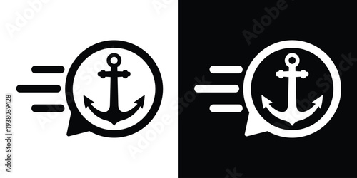 Minimalist vector icon of a ship anchor inside a moving circular bubble. Perfect for maritime logistics, naval navigation, security stability, and nautical-themed app interfaces.