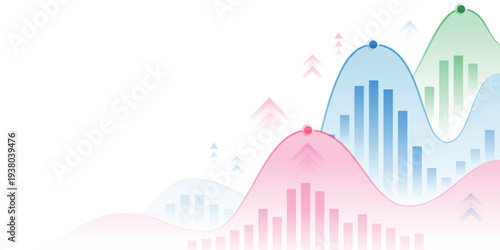 digital financial business investment growth chart with wavy indicators and volume bars