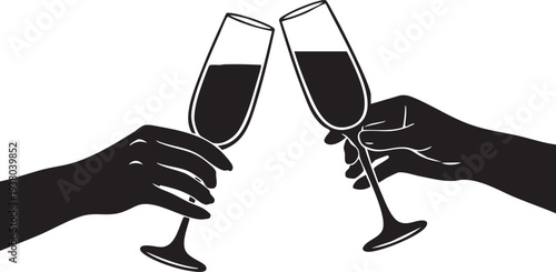 Hands Holding Champagne Flutes Toasting Cheers Silhouettes