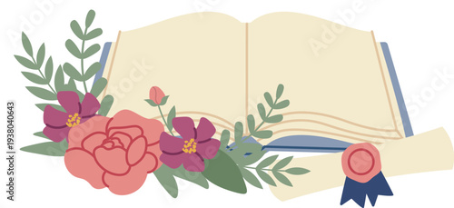 Book With Flowers And Diploma