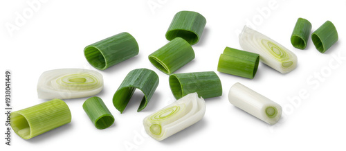 Sliced green onions on white background scallions chopped