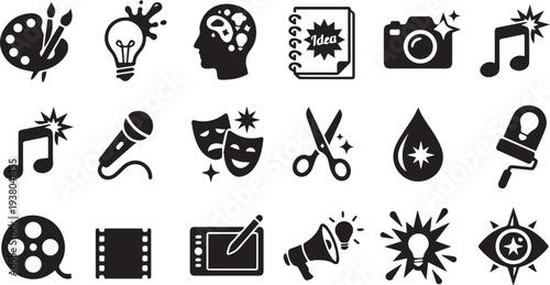 Creative Arts and Multimedia Entertainment Icon Set Vector