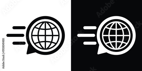 Global world icon with a cursor click in a speed bubble. Vector set symbolizing fast internet, global connectivity, quick web browsing, and rapid worldwide communication.
