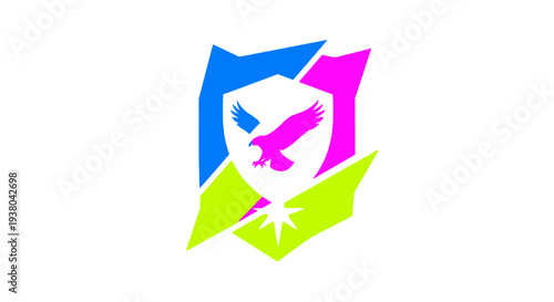 Colorful Shield Icon With Bird Design.
