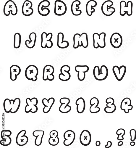 Handwritten typography font lettering ABC cartoon comic vector text