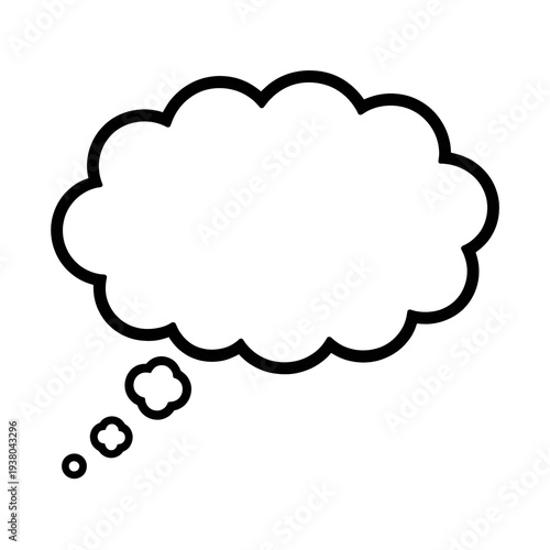 Minimalist black outline thought bubble icon isolated on transparent background for creative design projects and comic book style illustrations