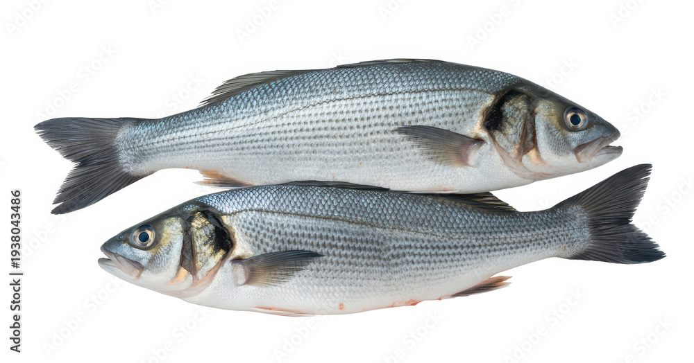 Obraz premium Two white fish with silver scales and black tails silver fish