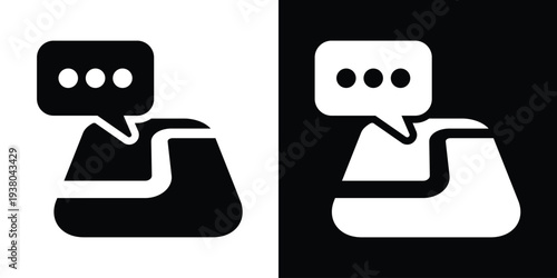 GPS navigation icon featuring a path with a speech bubble. Represents location-based messaging, area reviews, road assistance, and travel-related communication.