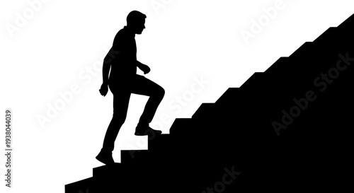Silhouette of man climbing stairs.