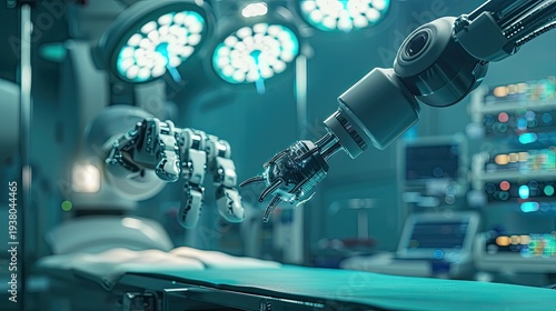 Robotic Surgical Arms in Operating Room with Advanced Medical Technology.