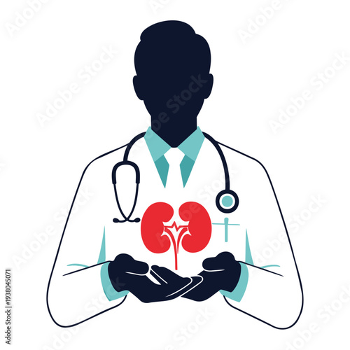 Doctor silhouette holding kidneys symbol for kidney health awareness