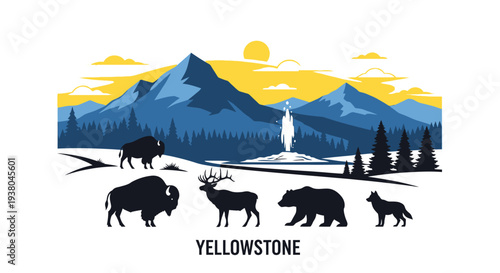 Wildlife silhouettes in national park.