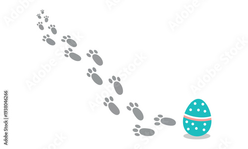 Easter sunday footprints leading to decorated easter egg symbolizing holiday traditions
