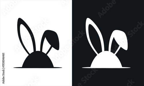 Easter sunday bunny ears silhouette icon in black and white