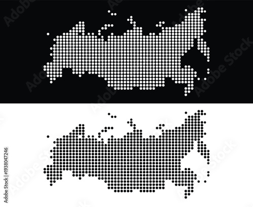 Russia Map Dotted Pixel Pattern Vector Illustration Dark and Light Background