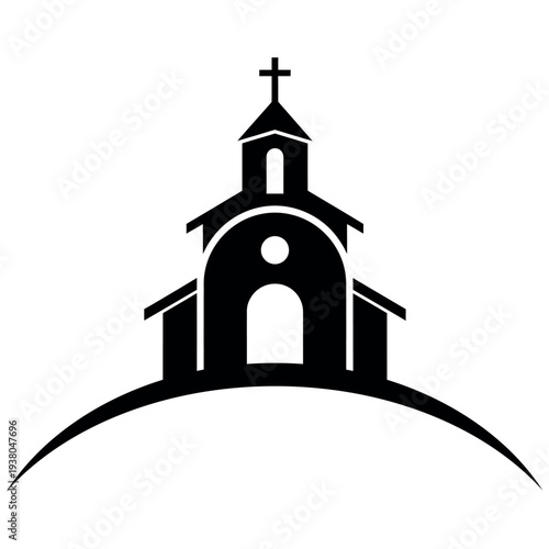 Easter sunday church service icon with cross and archway