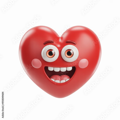 Smiling red heart with blush eyes face