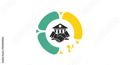 Handshake under university building logo.