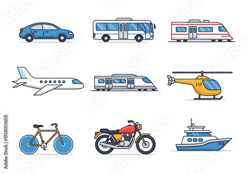Nine distinct vehicle icons arranged in a threebythree grid on a white background