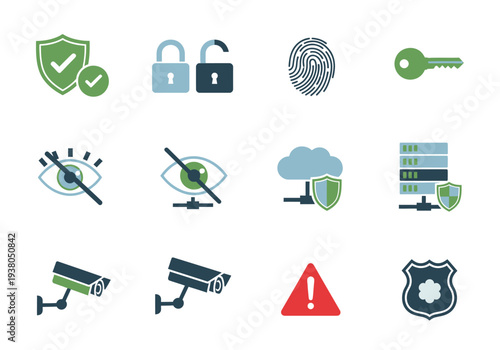 Twelve cybersecurity and security icons arranged in a threebyfour grid