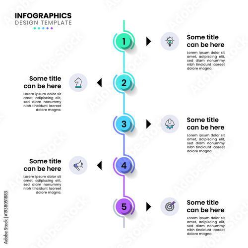 Infographic template. Vertical line with numbers and 5 steps