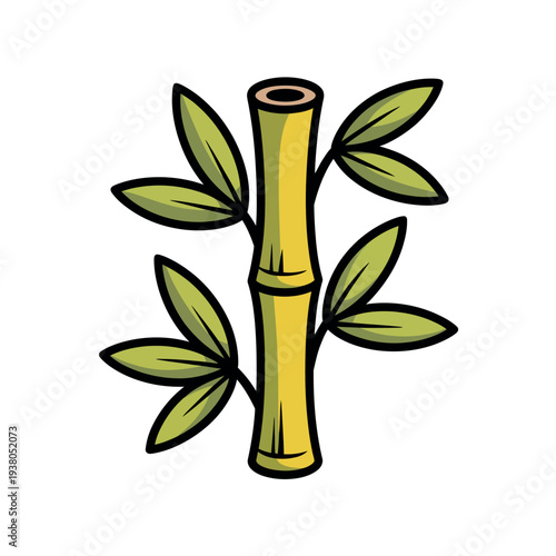 Bamboo stalk illustration displays segmented yellow cane with several attached green.