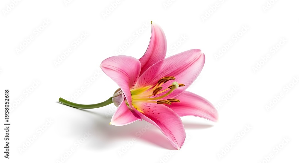 Naklejka premium Elegant Pink Lily Blossom on White Background - A Floral Beauty.