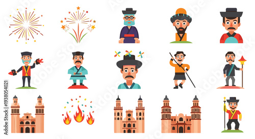 Traditional chinese festival characters and architecture illustrations