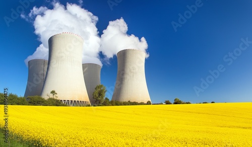 cooling tower rapeseed field power plant station Temelin
