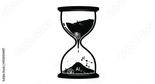 AI technology hourglass timer concept with sand and binary code