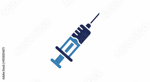Medical Syringe Icon with Blue Liquid and Needle, Isolated on White Background