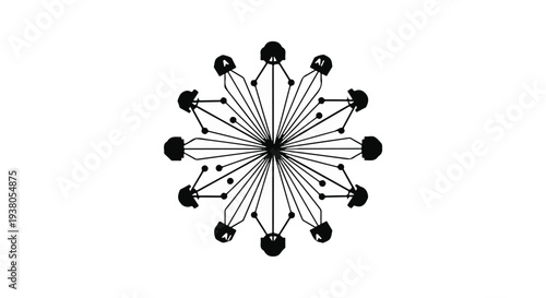 black and white illustration of network connections and relationships