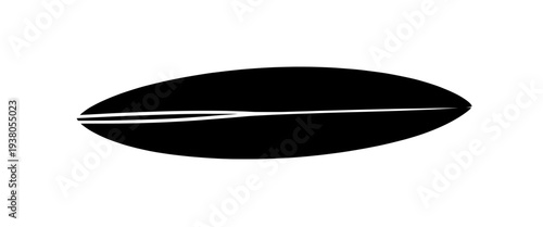 Surfboard silhouette isolated on white background, minimal summer beach sports design, vector illustration