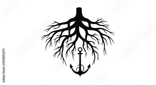 black anchor with tree roots nautical symbol