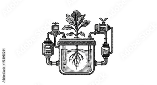 Hydroponic system with plant growing inside.