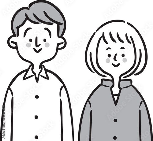 男性と女性　父と母　ベクター　モノクロ