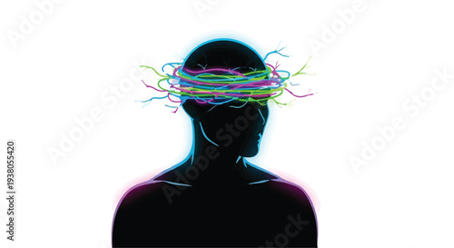 Person with colorful brain waves and thoughts flowing out of head